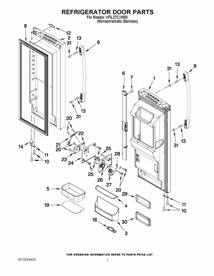 REFRIGERATOR DOOR PARTS Diagram and Parts List for KFIL27CXMS0  KitchenAid Refrigerator