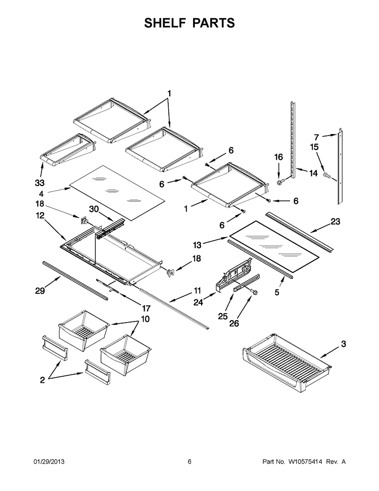 SHELF PARTS Diagram and Parts List for GI6FARXXF06  Whirlpool Refrigerator