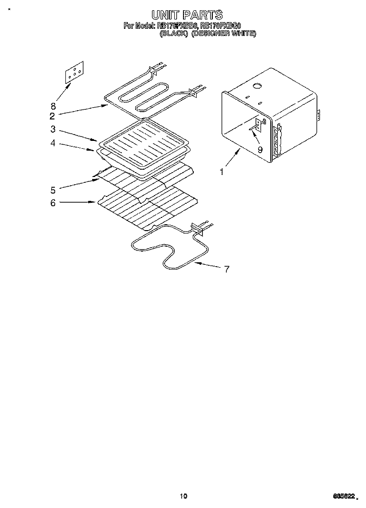 UNIT Diagram and Parts List for RB170PXBB0  Whirlpool Wall Oven