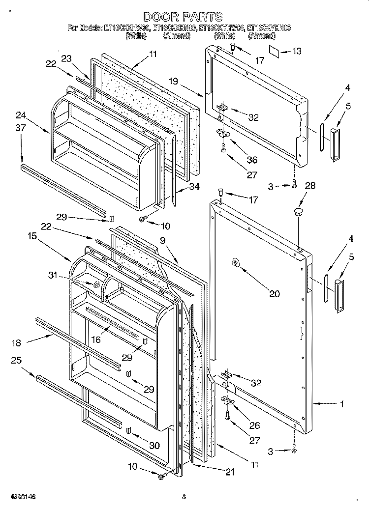 DOOR Diagram and Parts List for ET16CKYHN00  Whirlpool Refrigerator