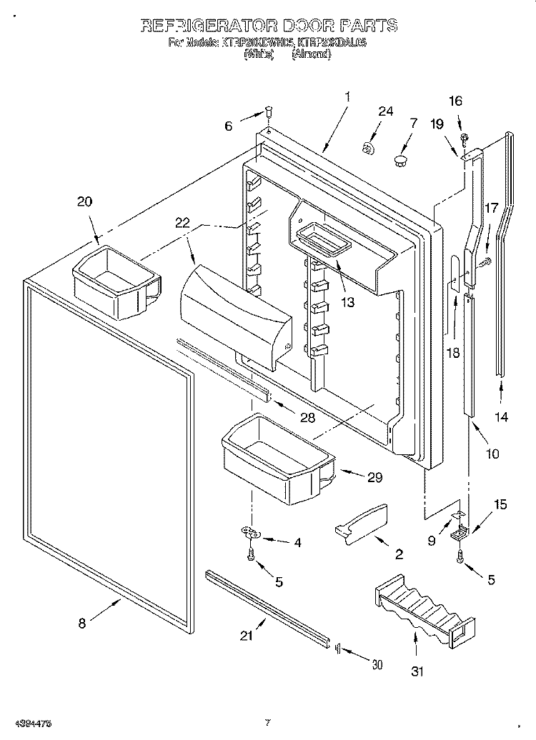 REFRIGERATOR DOOR Diagram and Parts List for KTRP20KDAL05  Whirlpool Refrigerator