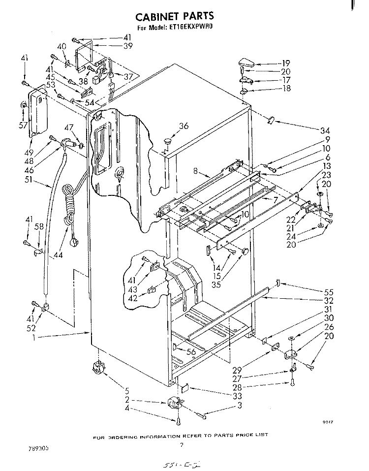CABINET Diagram and Parts List for ET16EKXPWR0  Whirlpool Refrigerator