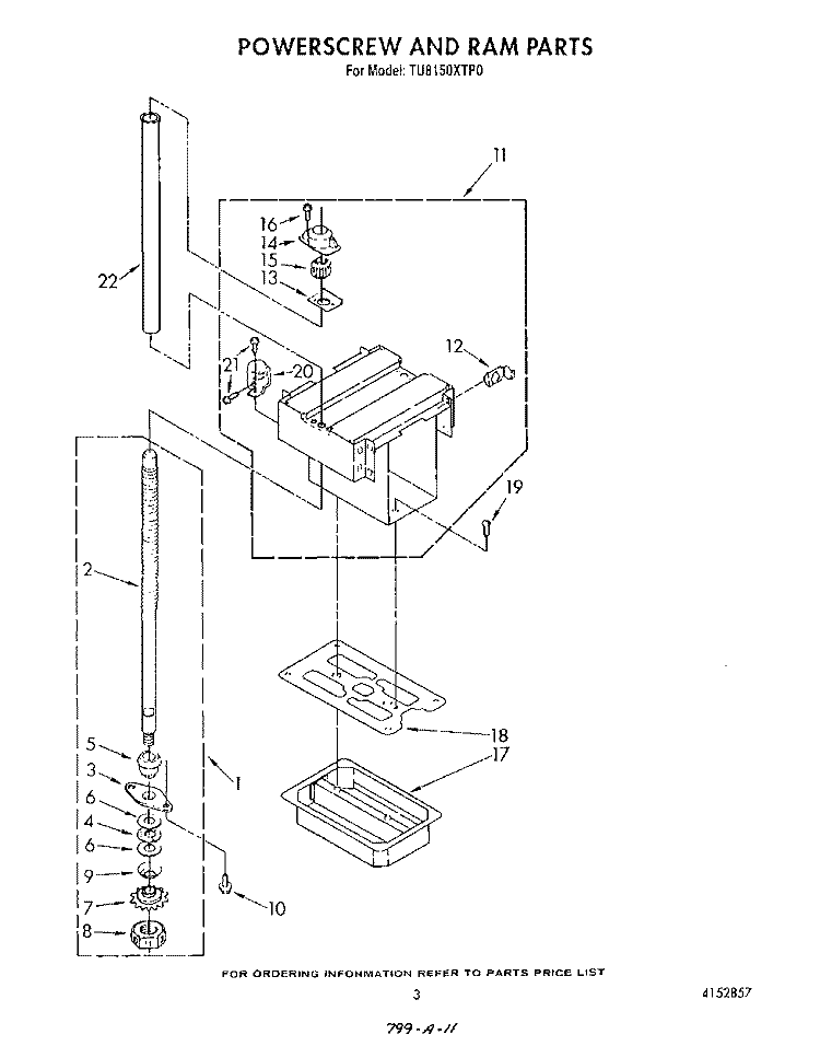 POWERSCREW AND RAM Diagram and Parts List for TU8150XTP0  Whirlpool Trash Compactor