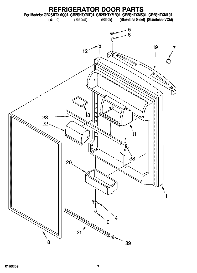 REFRIGERATOR DOOR PARTS Diagram and Parts List for GR2SHTXMS01  Whirlpool Refrigerator