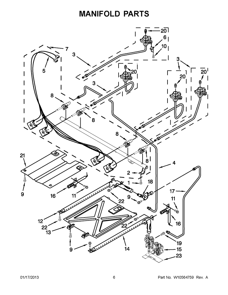 MANIFOLD PARTS Diagram and Parts List for AGR5844VDW5  Whirlpool Range