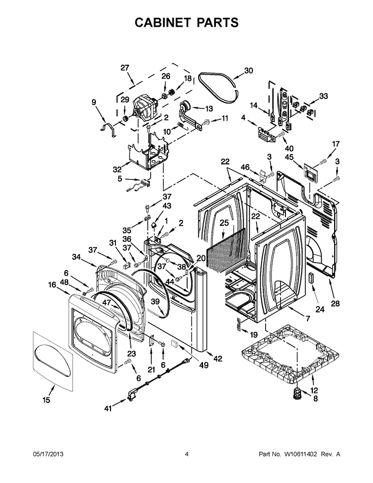 CABINET PARTS Diagram and Parts List for WED8500BC0  Whirlpool Dryer