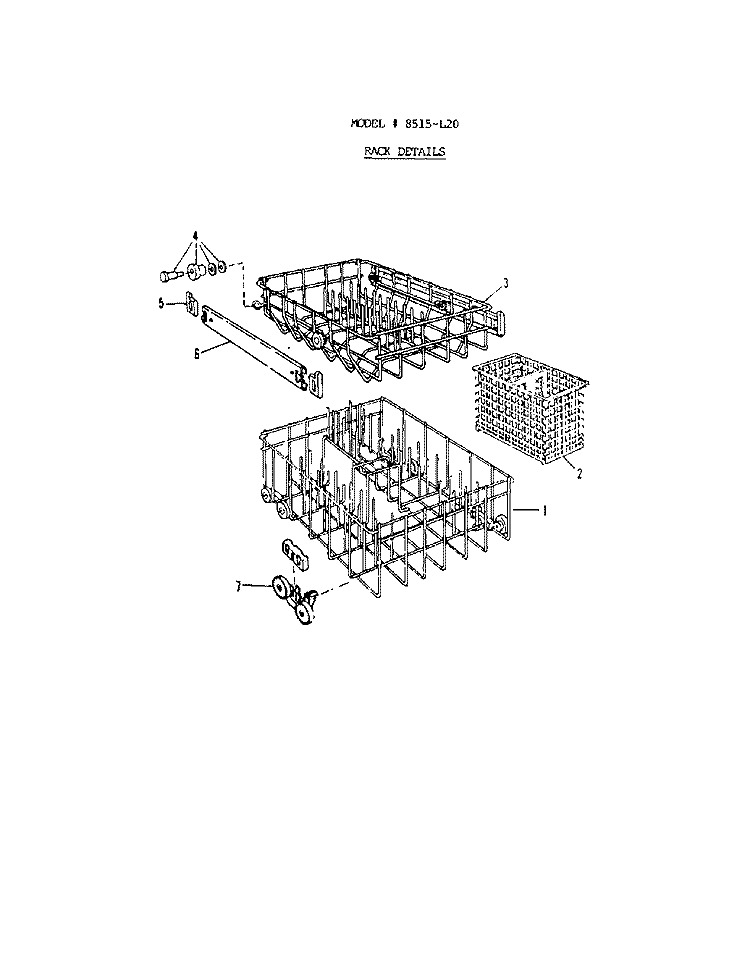 RACK Diagram and Parts List for 8515L20  Roper Dishwasher