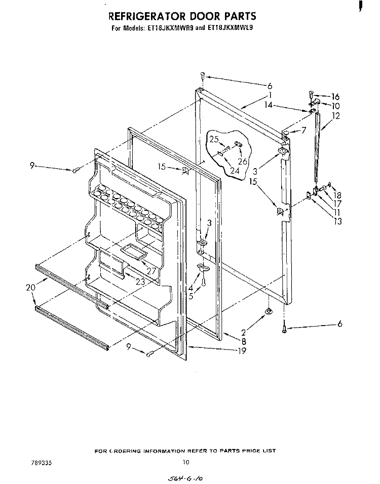 REFRIGERATOR DOOR , PARTS NOT ILLUS Diagram and Parts List for ET18JKXMWR9  Whirlpool Refrigerator
