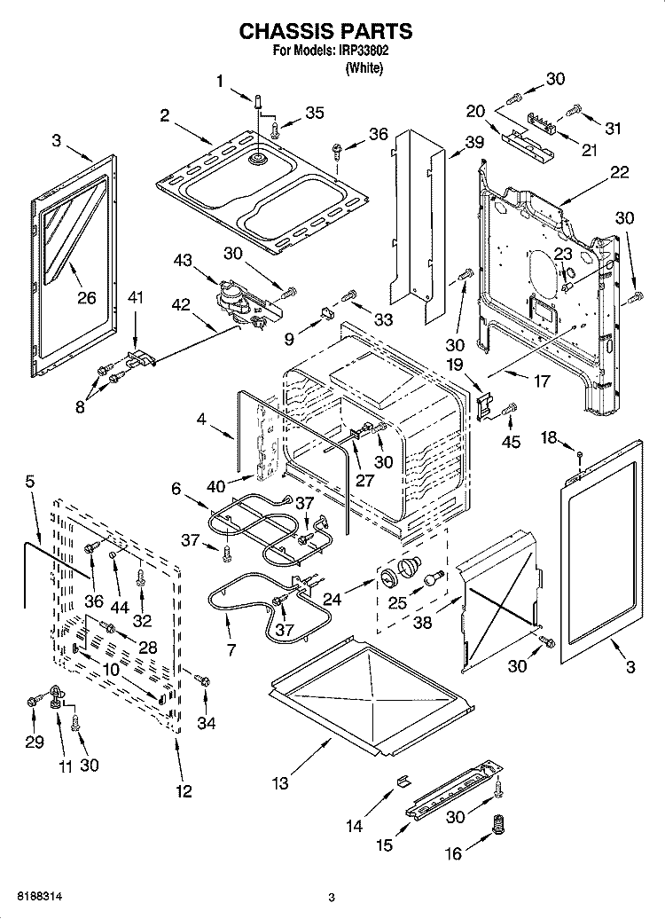 CHASSIS PARTS Diagram and Parts List for IRP33802  Inglis Range