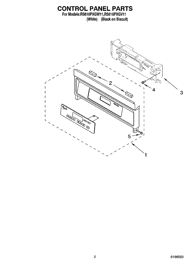 CONTROL PANEL PARTS Diagram and Parts List for RS610PXGW11  Whirlpool Range