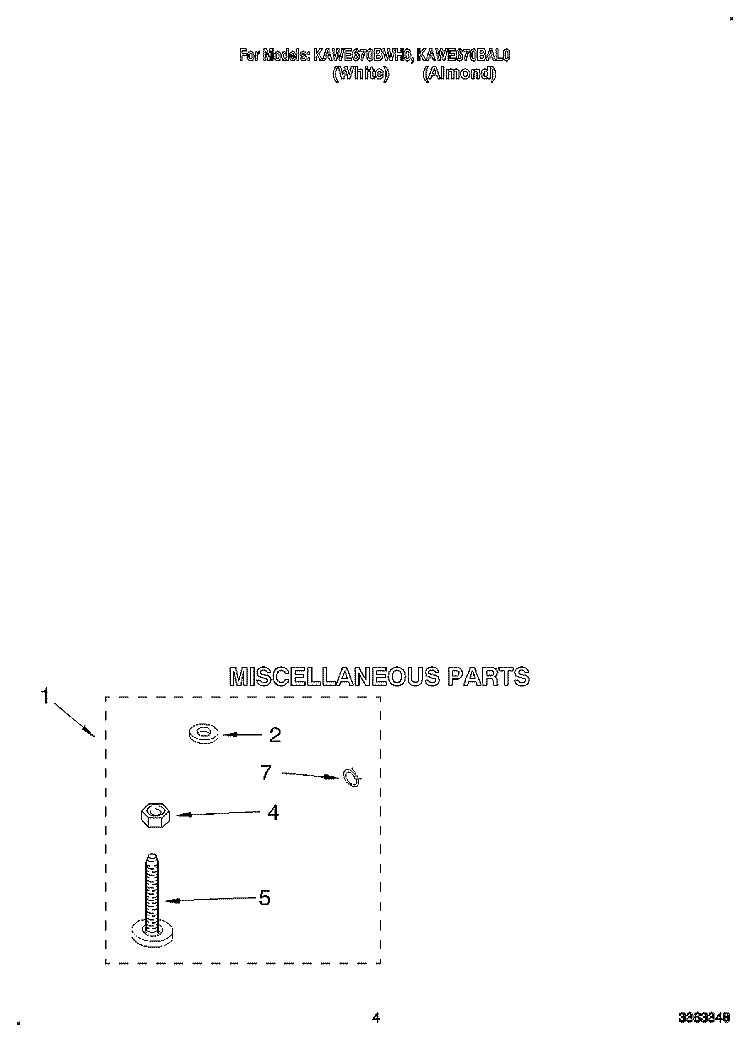 MISCELLANEOUS Diagram and Parts List for KAWE670BWH0  KitchenAid Washer