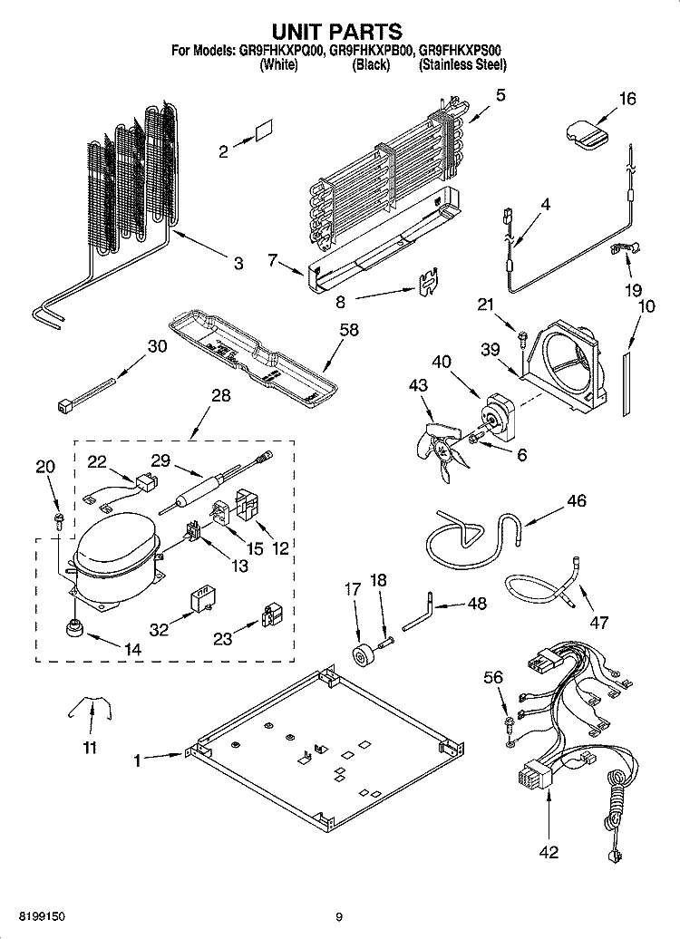 UNIT PARTS Diagram and Parts List for GR9FHKXPB00  Whirlpool Refrigerator