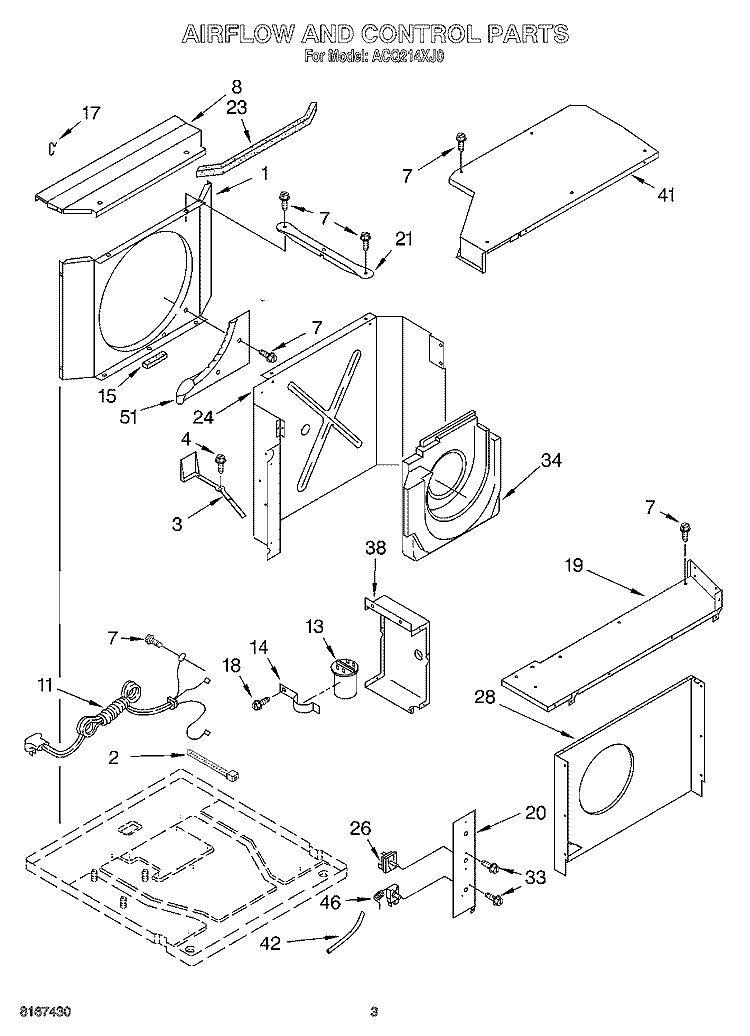 AIR FLOW AND CONTROL Diagram and Parts List for ACQ214XJ0  Whirlpool Air Conditioner