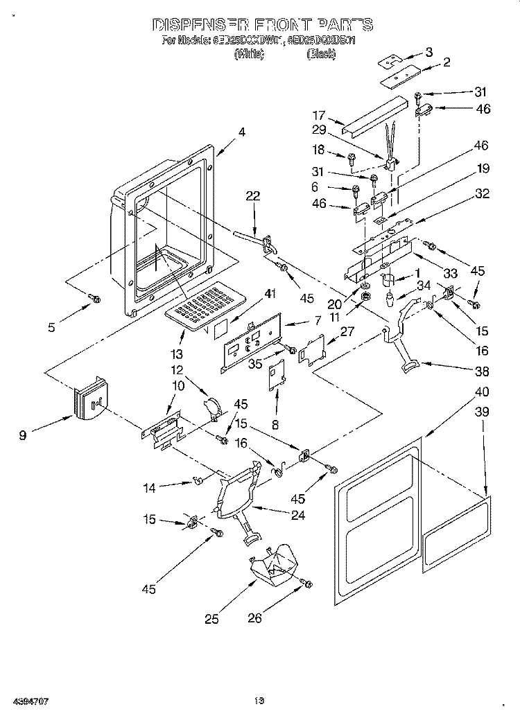 DISPENSER FRONT Diagram and Parts List for 6ED25DQXDW01  Whirlpool Refrigerator