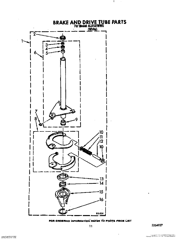 BRAKE AND DRIVE TUBE Diagram and Parts List for AL2121WW0  Whirlpool Washer