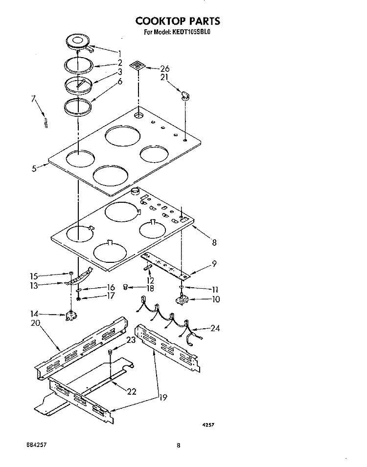 COOKTOP Diagram and Parts List for KEDT105SBL0  KitchenAid Range