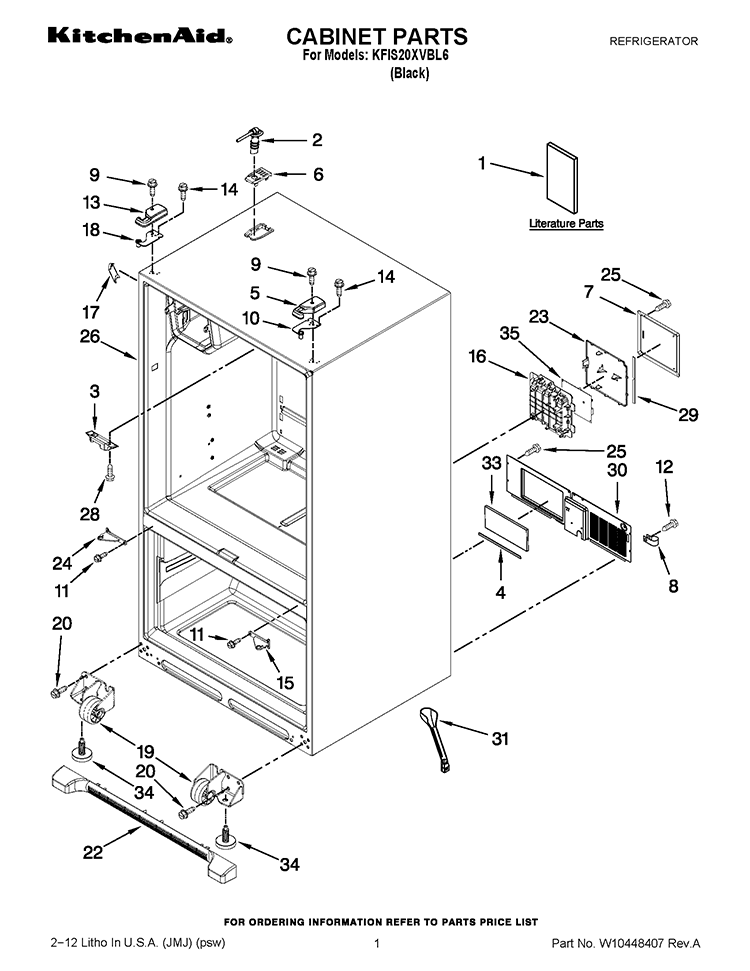 CABINET PARTS Diagram and Parts List for KFIS20XVBL6  KitchenAid Refrigerator