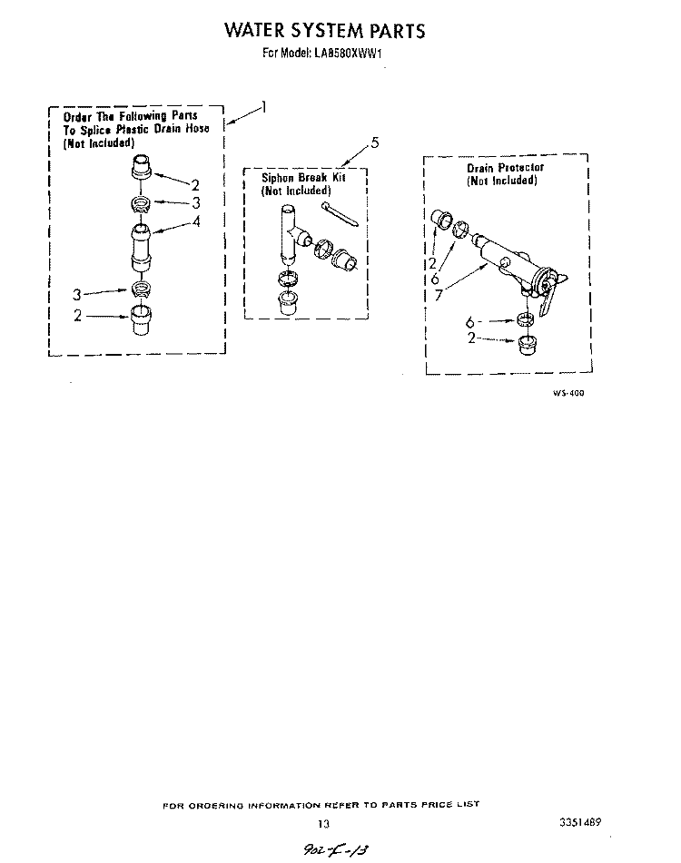 WATER SYSTEM Diagram and Parts List for LA8580XWN1  Whirlpool Washer