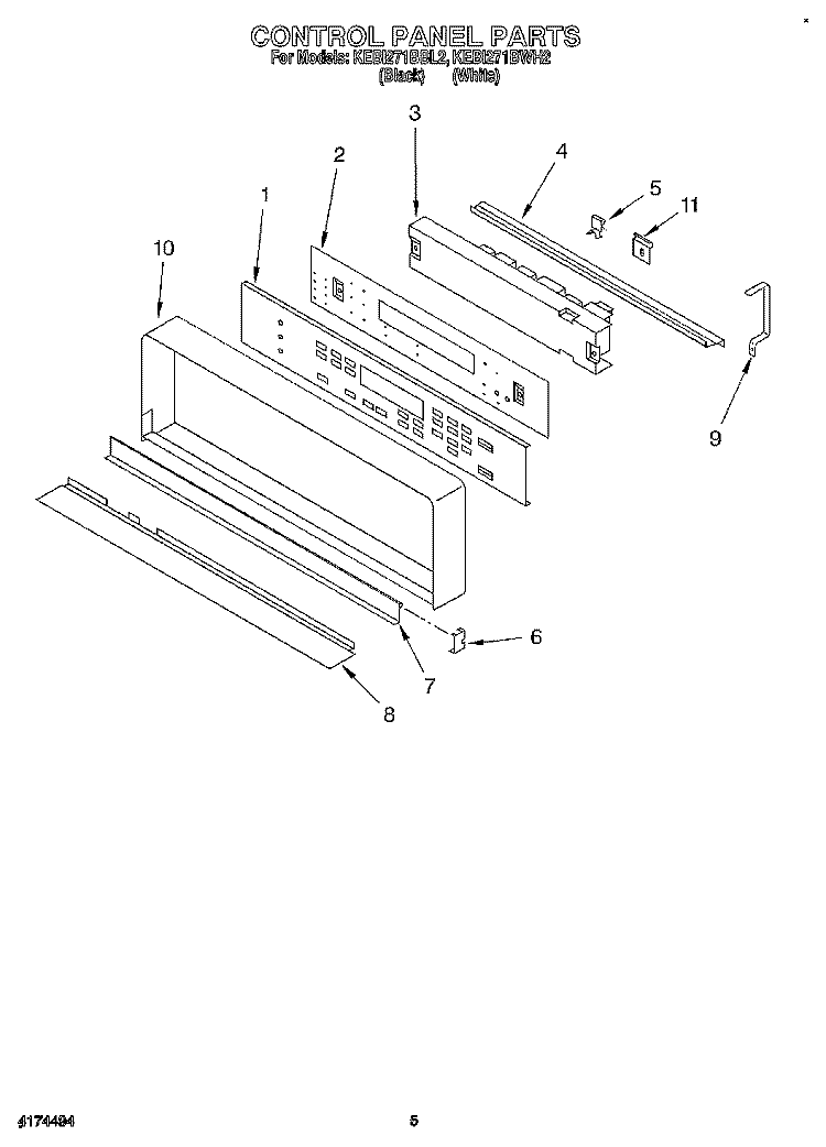 CONTROL PANEL, LITERATURE Diagram and Parts List for KEBI271BWH2  KitchenAid Wall Oven