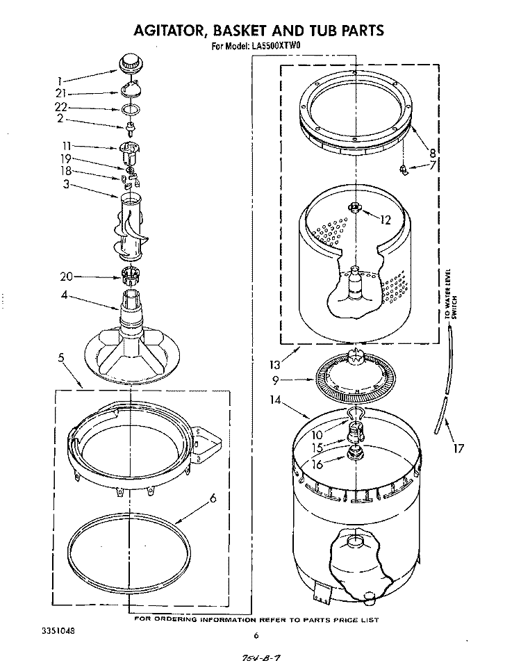 AGITATOR, BASKET AND TUB Diagram and Parts List for LA5500XTG0  Whirlpool Washer