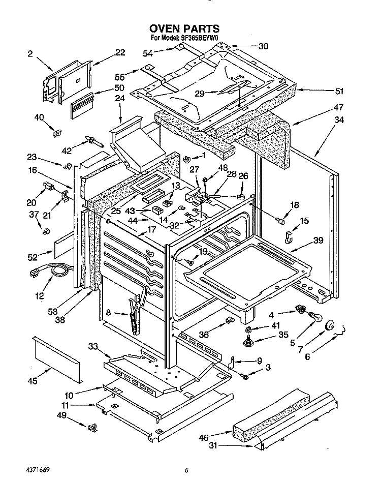 OVEN Diagram and Parts List for SF365BEYN0  Whirlpool Range