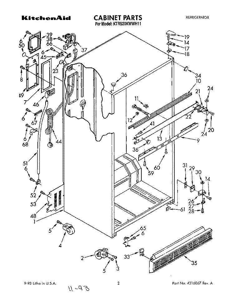 CABINET Diagram and Parts List for KTRS20KWAL11  KitchenAid Refrigerator