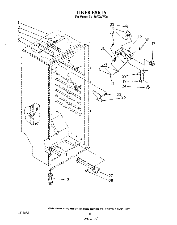 LINER Diagram and Parts List for EV150FXWN00  Whirlpool Freezer