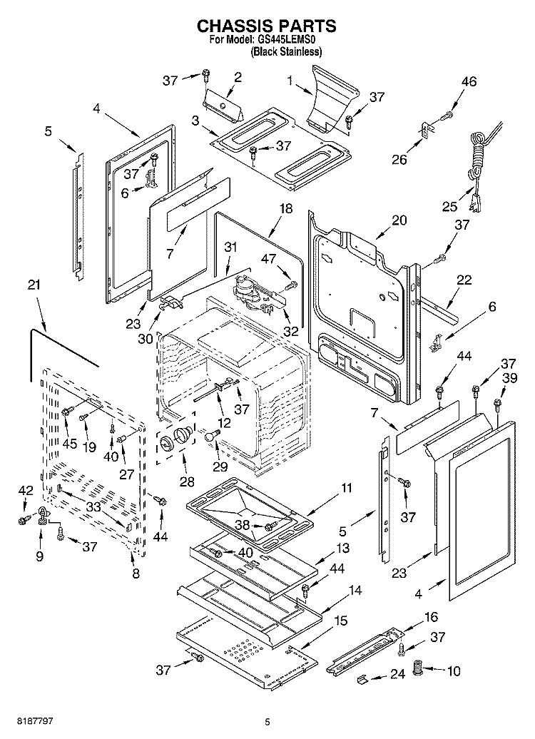 CHASSIS PARTS Diagram and Parts List for GS445LEMS0  Whirlpool Range