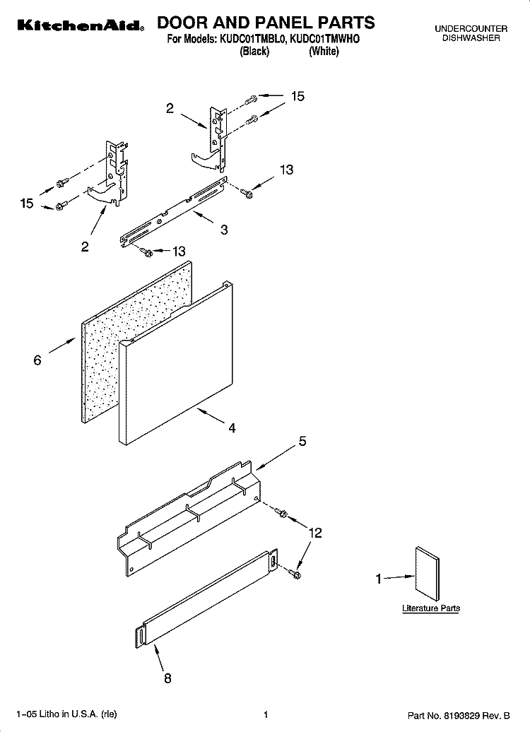 DOOR AND PANEL PARTS Diagram and Parts List for KUDC01TMBL0  KitchenAid Dishwasher