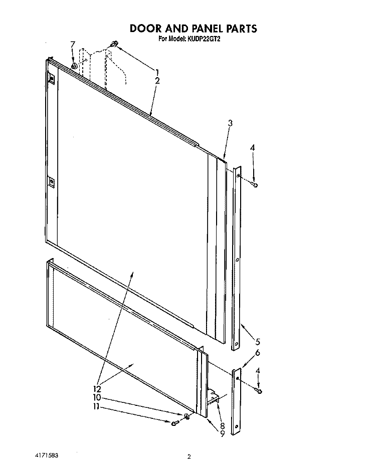 DOOR AND PANEL Diagram and Parts List for KUDP22GT2  KitchenAid Dishwasher