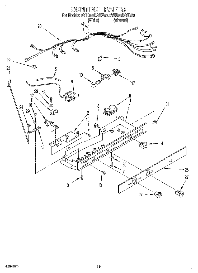 CONTROL, LIT/OPTIONAL Diagram and Parts List for 3VED23DQEN00  Whirlpool Refrigerator