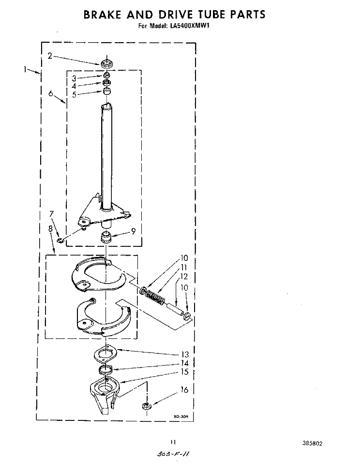 BRAKE AND DRIVE TUBE Diagram and Parts List for LA5400XMW1  Whirlpool Washer