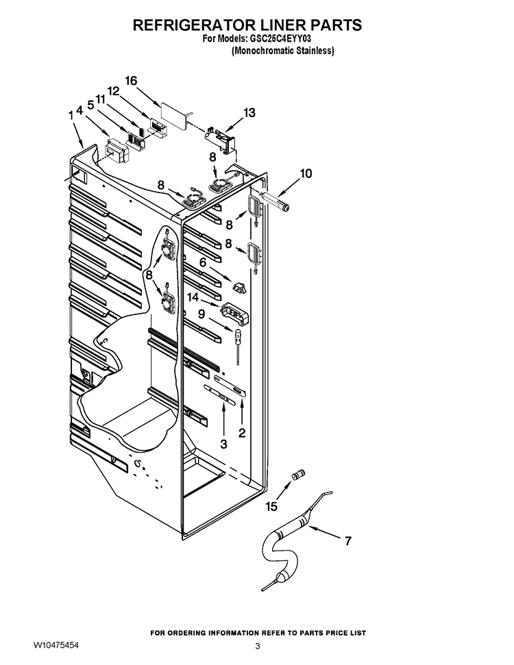 REFRIGERATOR LINER PARTS Diagram and Parts List for GSC25C4EYY03  Whirlpool Refrigerator