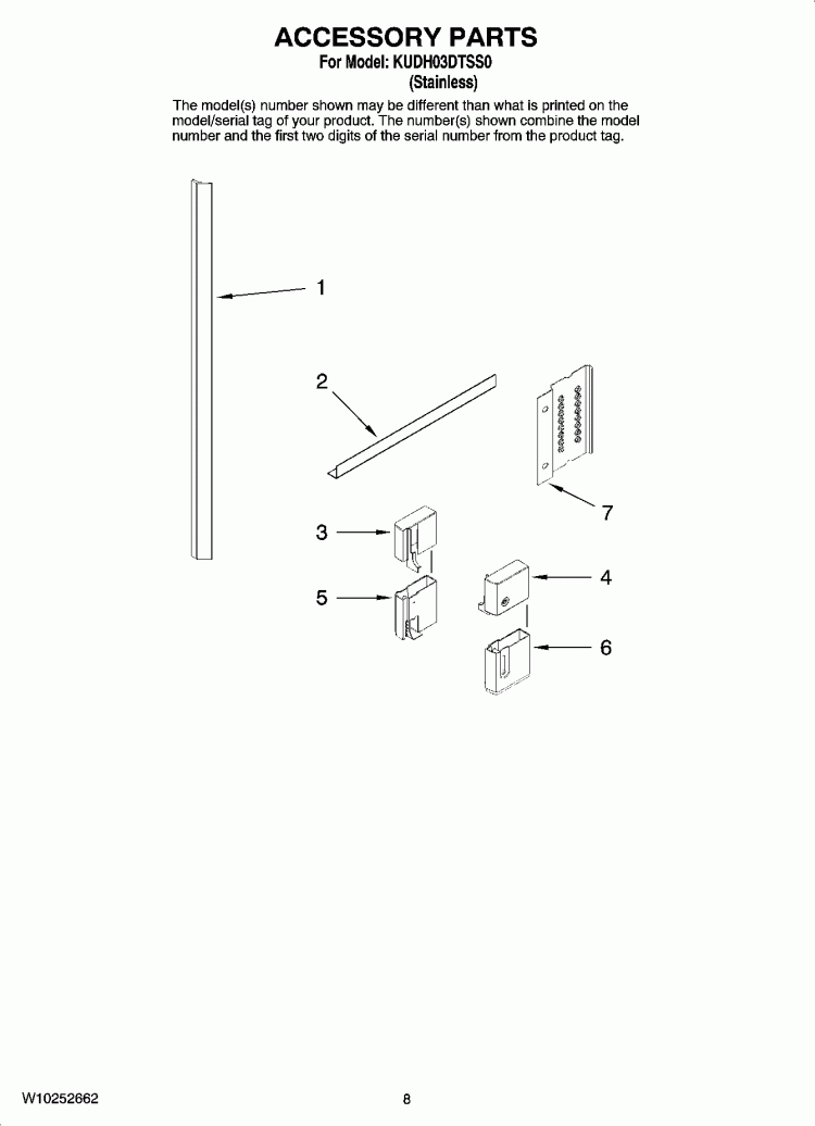 ACCESSORY PARTS Diagram and Parts List for KUDH03DTSS0  KitchenAid Dishwasher
