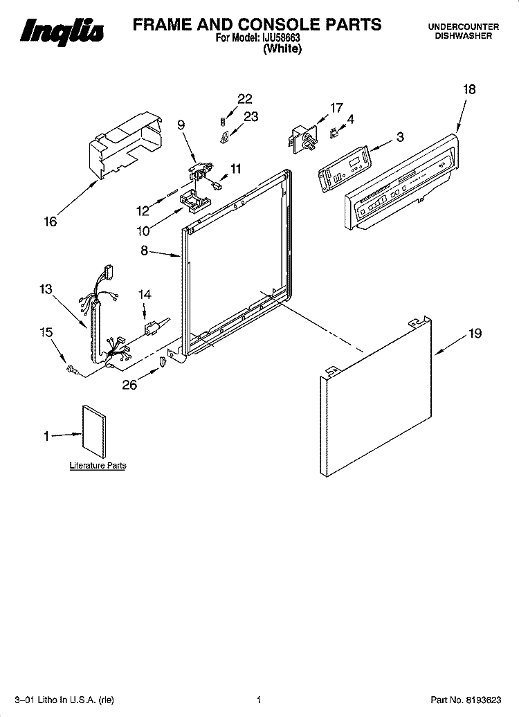 FRAME AND CONSOLE PARTS Diagram and Parts List for IJU58663  Inglis Dishwasher