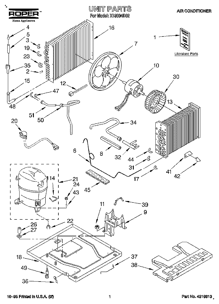 UNIT, LITERATURE Diagram and Parts List for X18004D02  Roper Air Conditioner