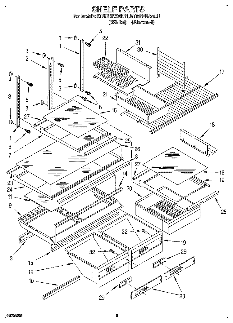 SHELF, LIT/OPTIONAL Diagram and Parts List for KTRC18KAWH11  KitchenAid Refrigerator