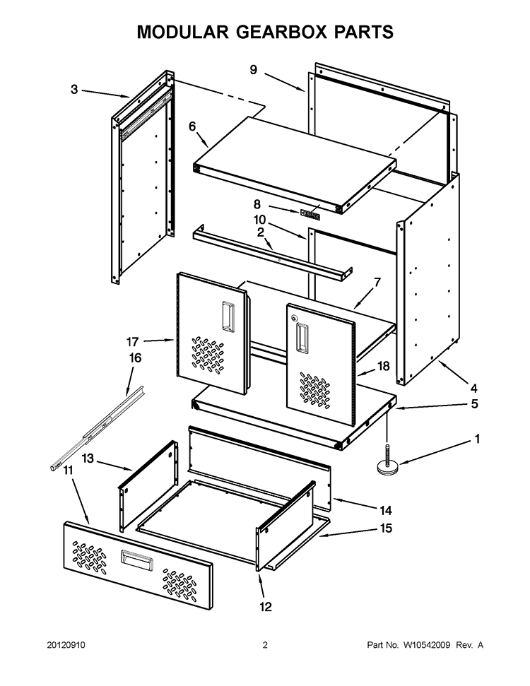MODULAR GEARBOX PARTS Diagram and Parts List for GAGB28KDYG00  Whirlpool Cabinet