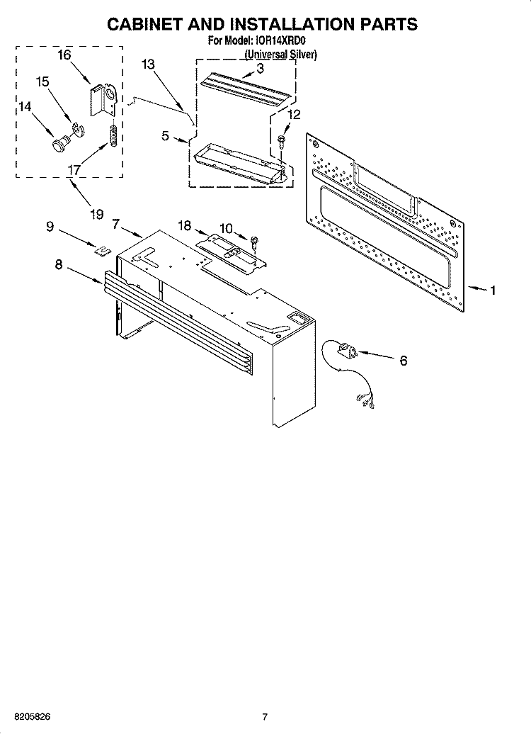 CABINET AND INSTALLATION PARTS Diagram and Parts List for IOR14XRD0  Inglis Microwave