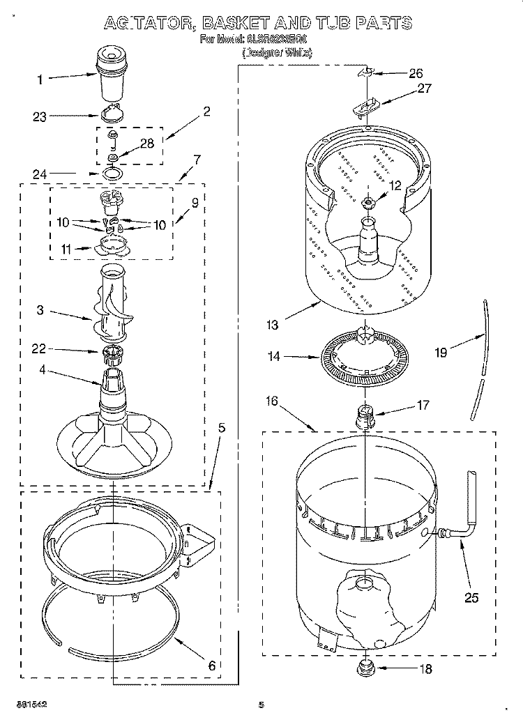 AGITATOR, BASKET AND TUB Diagram and Parts List for 8LSR6233EQ0  Whirlpool Washer