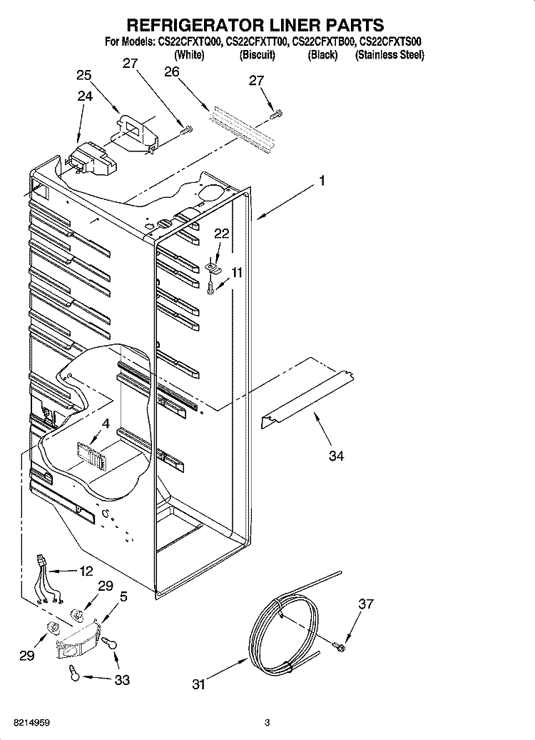 REFRIGERATOR LINER PARTS Diagram and Parts List for CS22CFXTQ00  Crosley Refrigerator