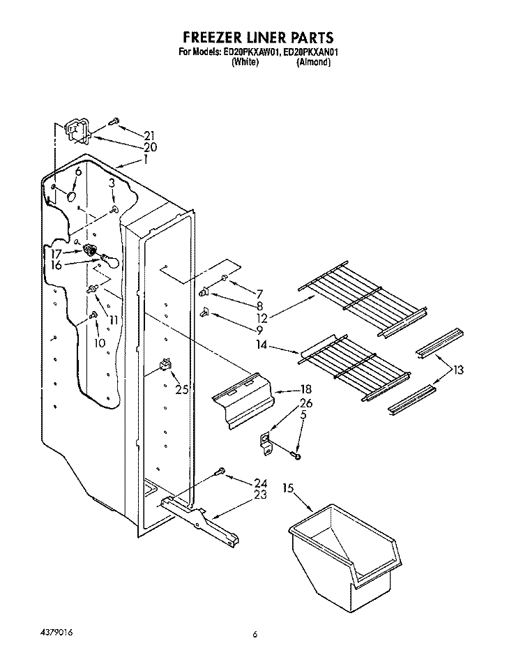 FREEZER LINER Diagram and Parts List for ED20PKXAN01  Whirlpool Refrigerator