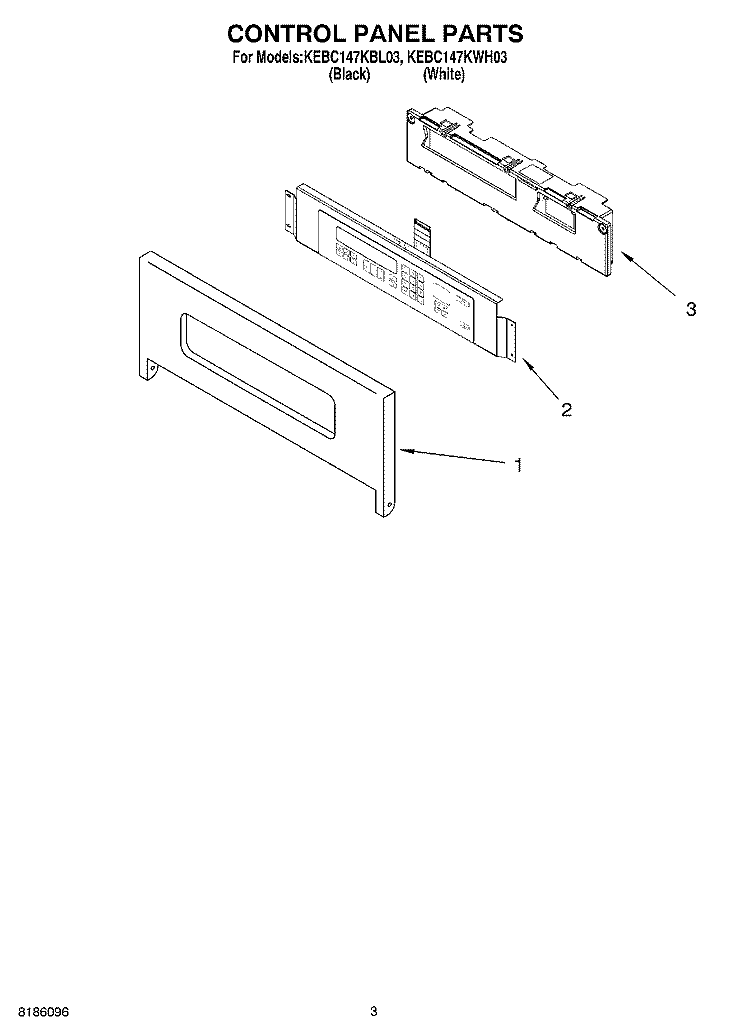 CONTROL PANEL PARTS Diagram and Parts List for KEBC147KWH03  KitchenAid Range