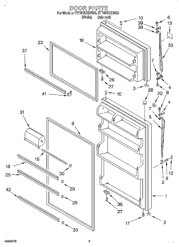 DOOR Diagram and Parts List for RT16VKXDN03  Roper Refrigerator