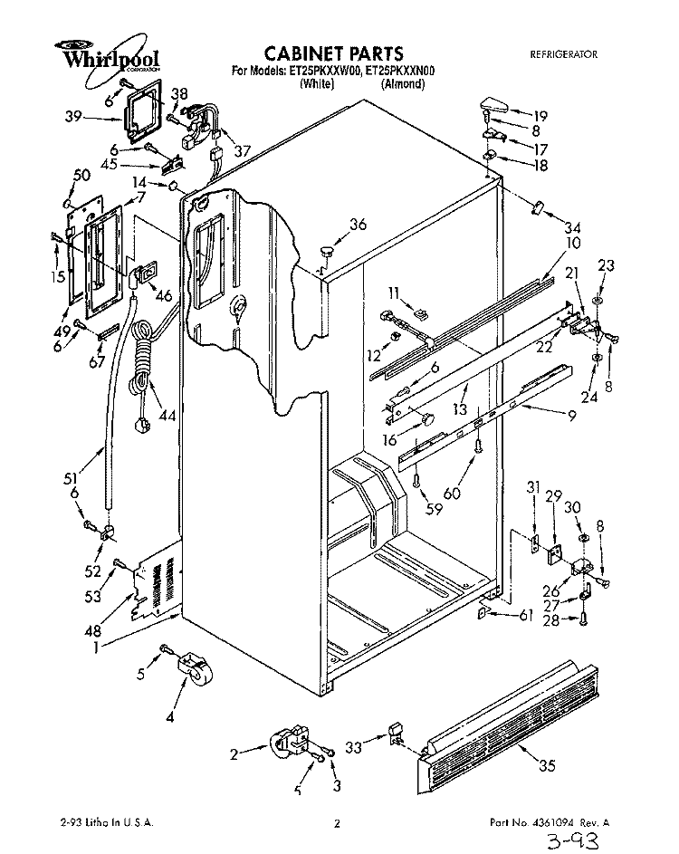 CABINET Diagram and Parts List for ET25PKXXN00  Whirlpool Refrigerator