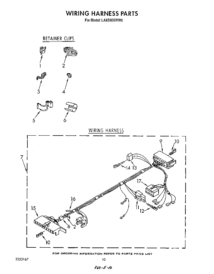WIRING HARNESS Diagram and Parts List for LA8580XWN0  Whirlpool Washer