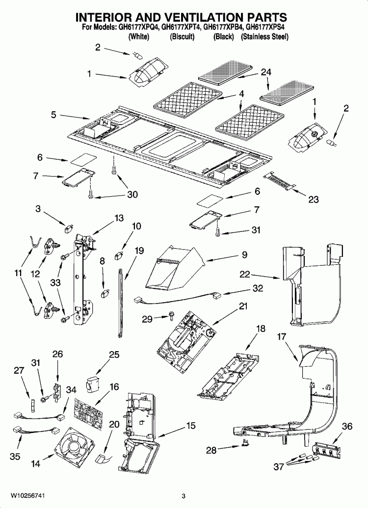 INTERIOR AND VENTILATION PARTS Diagram and Parts List for GH6177XPB4  Whirlpool Microwave