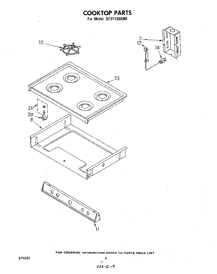 COOK TOP Diagram and Parts List for SF3110SKN0  Whirlpool Range