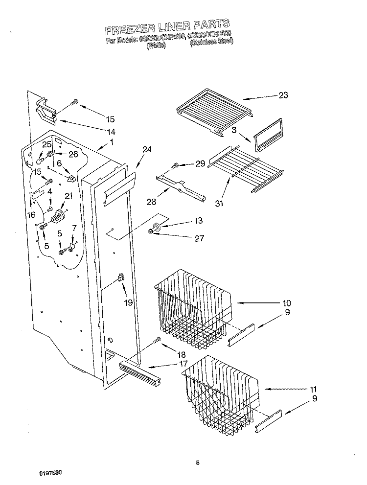 FREEZER LINER Diagram and Parts List for 6GD25DCXHS00  Whirlpool Refrigerator