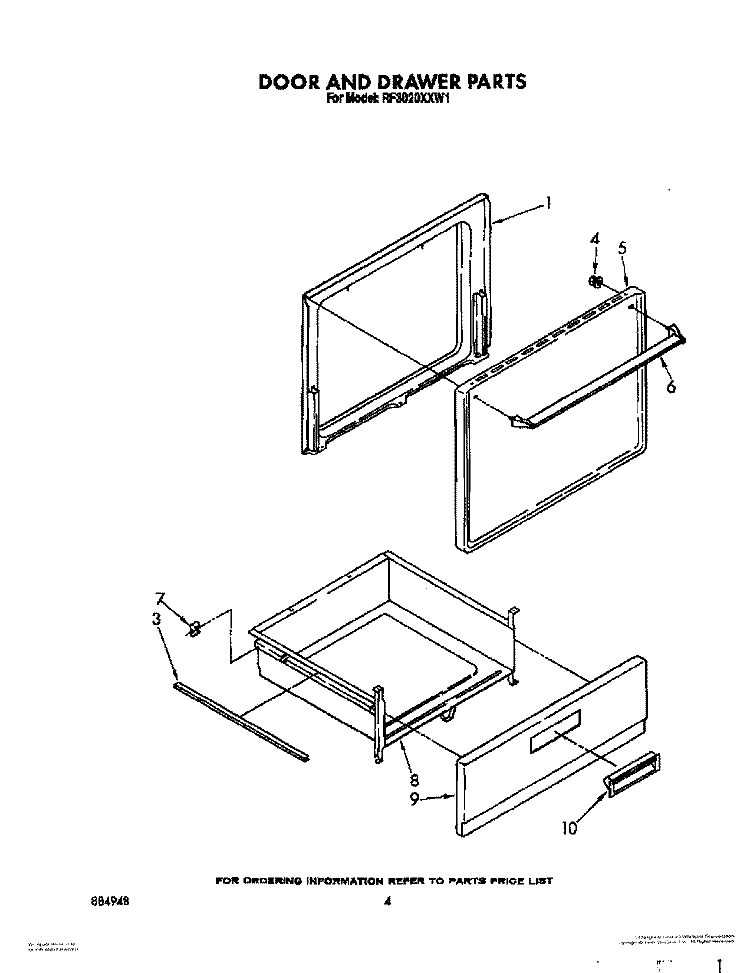 DOOR AND DRAWER Diagram and Parts List for RF3020XXW1  Whirlpool Range